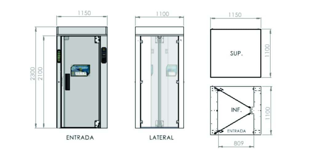 Desenho técnico com dimensões – Eclusa SPS – Single Person System
