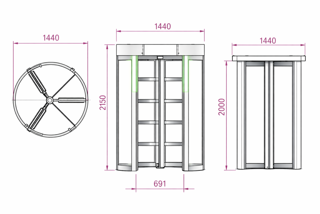 Desenho técnico com dimensões – Torniquete Prime Vidro