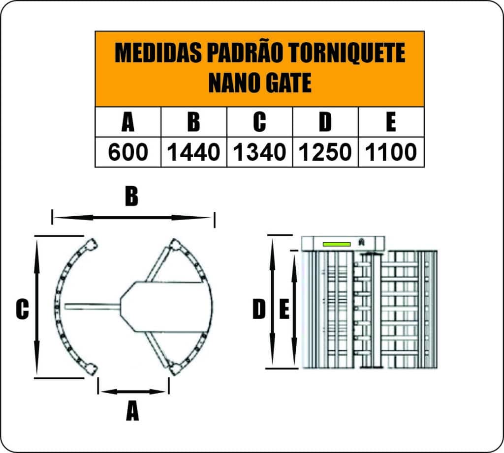 Desenho técnico com dimensões – Torniquete TRN Nano Gate